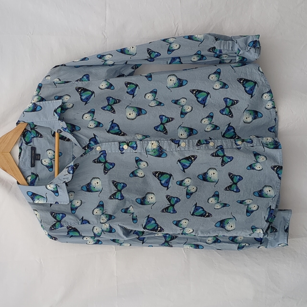 Tommy Hillfiger Shirt long sleeved blue butterfly button down Top large